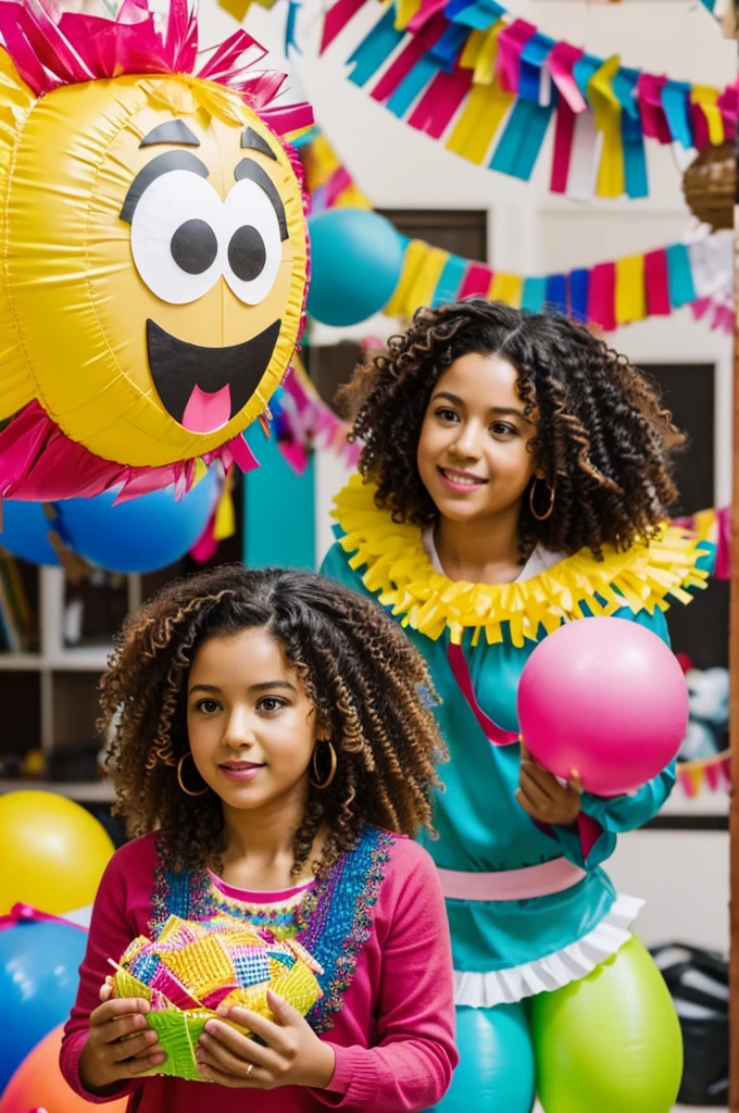 woman curly hair doing.piñatas in.your business