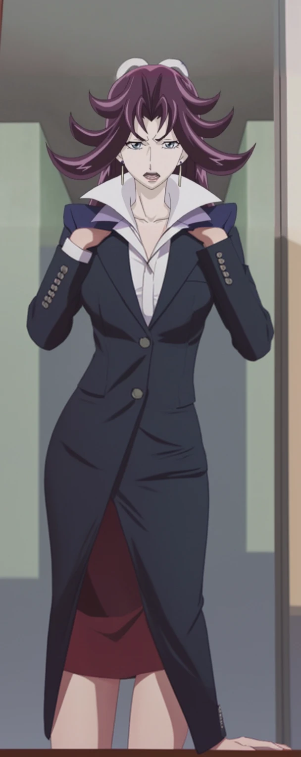 90s anime Evil business woman in a skirt suit