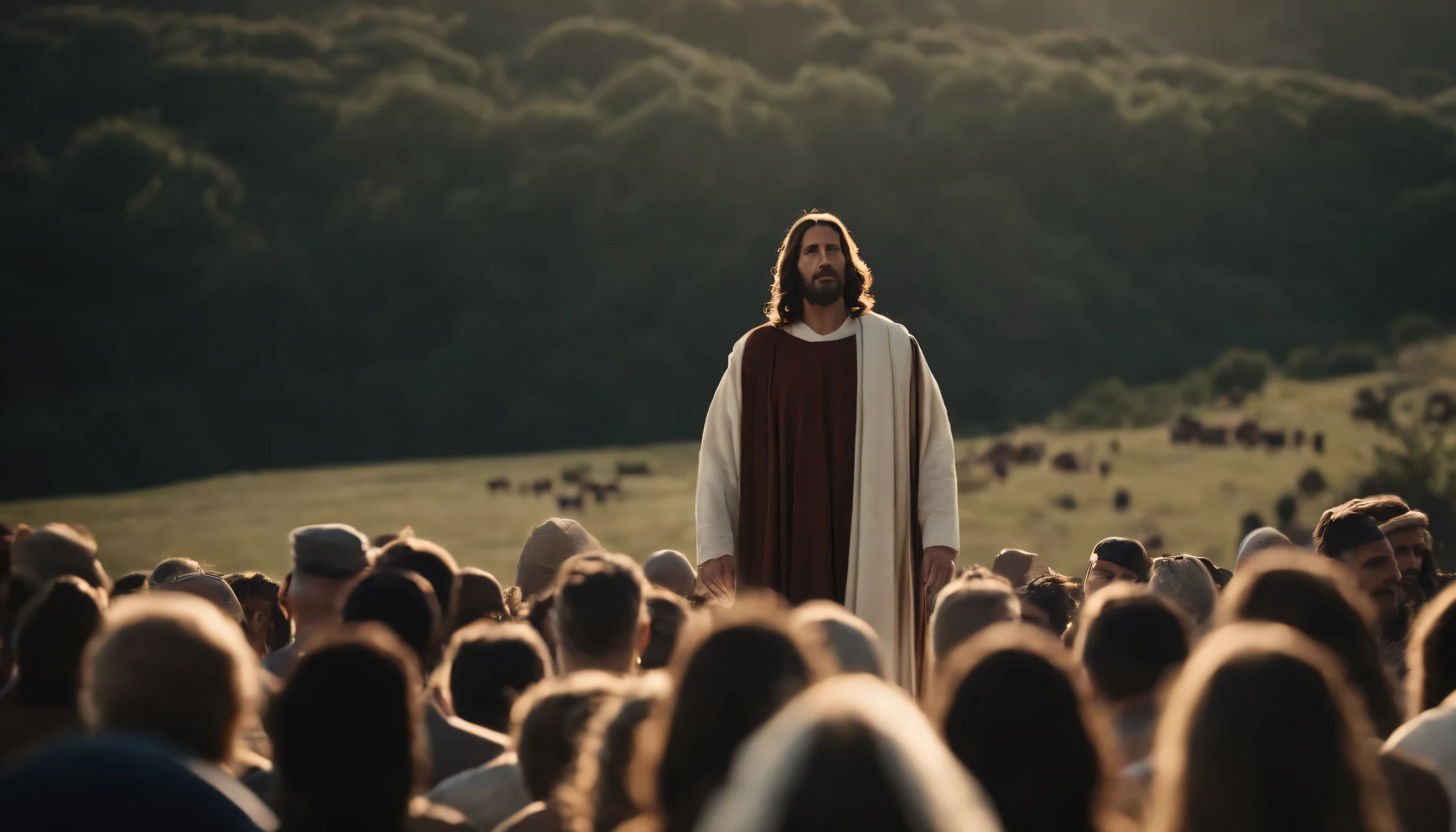 Jesus Christ speaking to a crowd, Ils sont sur la colline