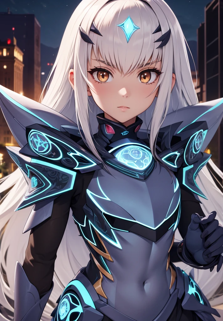Melusina, Melusina, (Brown eyes:1.5), long hair, White hair, side locks, (small chest:1.2),
Armor BREAK, dress blindado, dress negro, gloves negros, blue armor, dress azul, peto, dress, sashes, gloves, mask, shoulder pads, dress corto, shoulder armor,
REST looking at the viewer,
REST outdoors,
BREAK (Masterpiece:1.2), Best Quality, high resolution, unity 8k wallpaper, (illustration:0.8), (Beautiful detailed eyes:1.6), extremely detailed face, perfect lighting, Extremely detailed CG, (perfect hands, perfect anatomy),