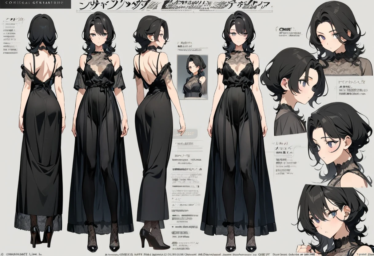 (masterpiece, Highest quality, Highest quality, Official Art, Cosmetology and aesthetics: 1.2), Browsing Caution, Cross-dressing boy with shoulder-length black hair, lingerie,cute, Delicate and short,whole body,Standing boy,three views, Front, back and sides,Character Sheet,whole body,Simple Background