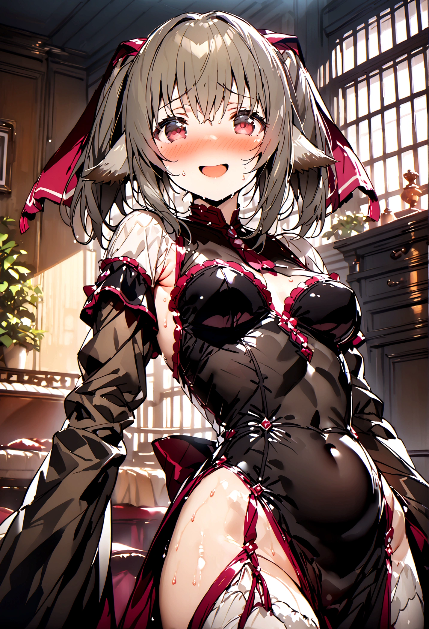 NSFW,masterpiece,Highest quality,High resolution,Super detailed,nekone \(utawarerumono\),(Prostitute),Sexy Outfits,Embarrassed,blush,Expecting face,Seduce,smile,Luxurious Room