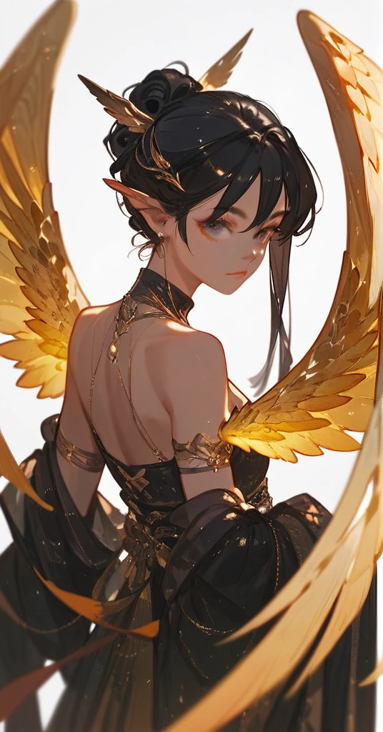 A black haired girl with golden wings 