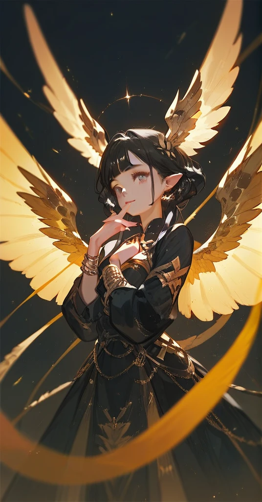 A black haired girl with golden wings