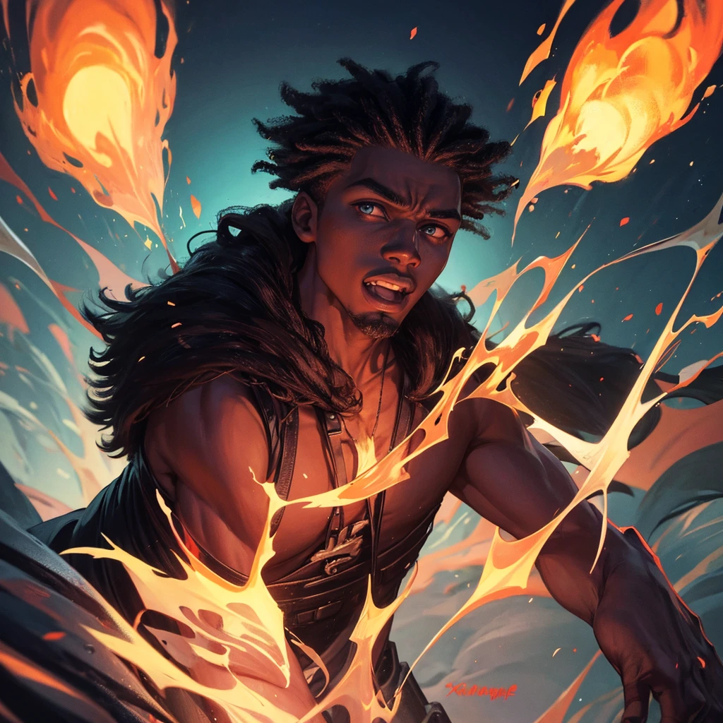 Xbalanque black guy withe hair pyro natlan