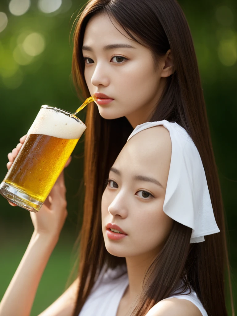 woman drinking beer,Fair skin
