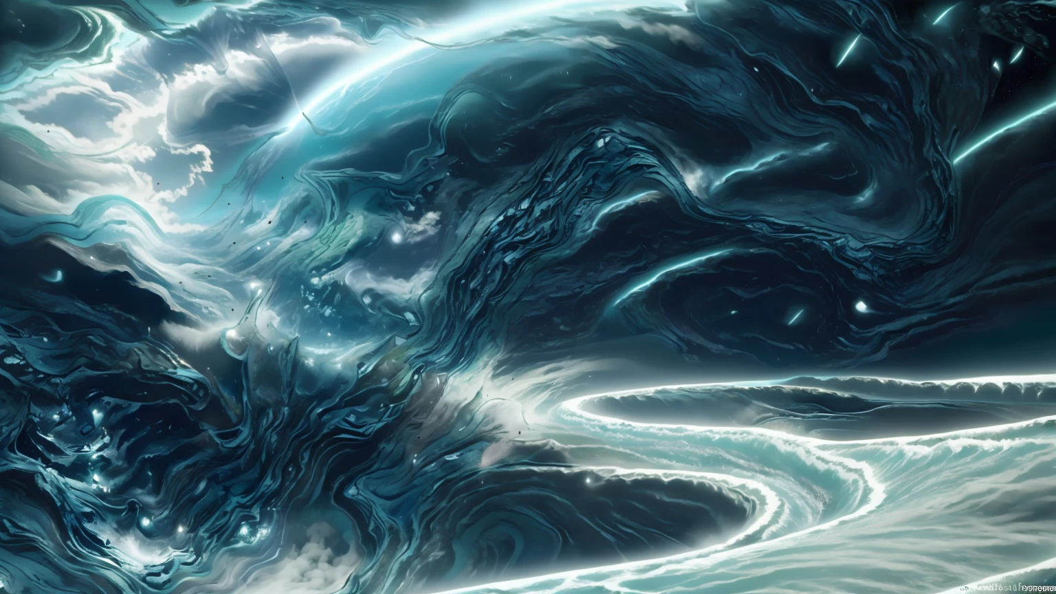 Deep Ocean Flow: Blue and Emerald Serenity'a dark painted artwork in a dark ocean blue and pureblack background, in the style of an acrylic flowingocean, minimal, calm dynamic line flowingthroughou, ocean blue and dark emerald gradientsdigital art techniques, marble, luminous hints