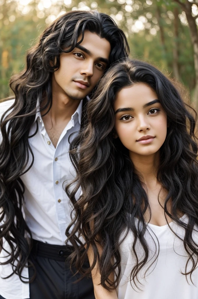 Black hair boy with wavy hair girl together friends
