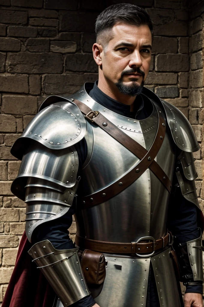 Military general with goatee and short hair wearing medieval armor. ((Medieval))