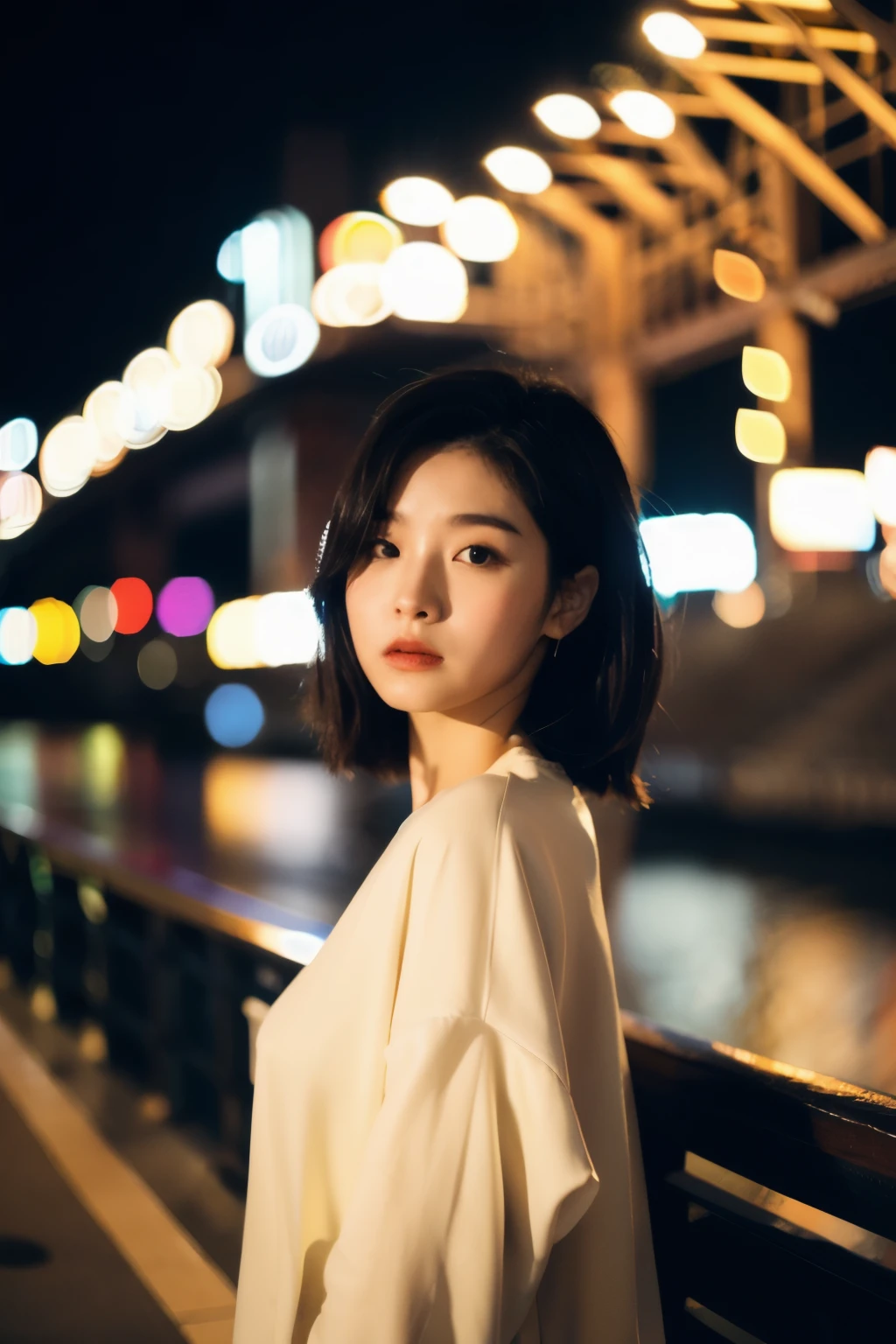 (Cinematic Aesthetic:1.4) Photo of a beautiful korean fashion model bokeh city night,