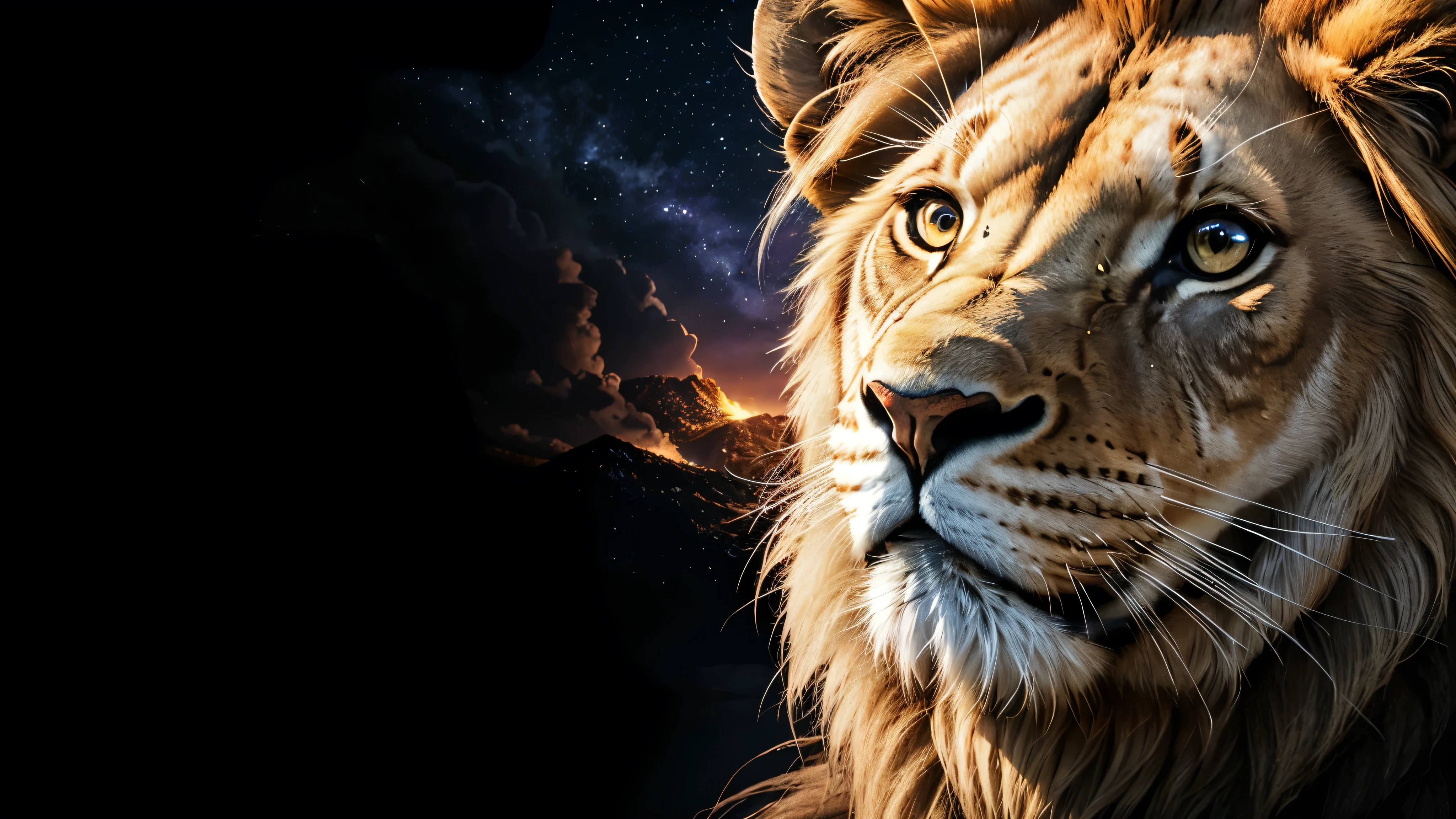 Lion, Divine Lion, naturals, naturals, ferocious, masculine, mighty, golden lion, Powerful Lion, beautiful nature, Great Realistic Lion, FullHD 8K, Light of sky, sunset night, Clear sky Sun, Black Golden, black andwhite, black and gold, detailed realistic face, 8K Detailed Realistic White Lion, Ultrarealistic 8k |Energia de thunder realista detalhada, Strong Creature realista detalhada, Strong Creature, Lion macho, Rendering, Fotorrealista 8K, UltraHD Alta definição 8K, Detailed Realistic 16K, Nitidez Fotorrealista 8K, 16K photorealistic textures, Contraste Fotorrealista 8K, Sombras Fotorrealistas 8K, Luzes Fotorrealistas 8K, Detailed realistic sunset, Detailed Realistic Lion Face, Detailed realistic light, detailed textures, thunder, detailed shadows, detailed colors, Celestial Electricity, Golden thunder, Lion realista, Ultra Realistic 16K, Realistic 16K, Realistic 16K sharpness, 16K photorealistic textures, 16K realistic colors, powerful creature, Majestic power, Power of Heaven, Great Divine, detailed contrast, realistic contrast, high resolution, detailed colors, fire, villany, divine creature, 8K, realistic detailed, 16K, 8K, High definition, detailed contrast, realistic contrast, high resolution, detailed colors, fire, villany, divine creature, realistic detailed, posh, chic