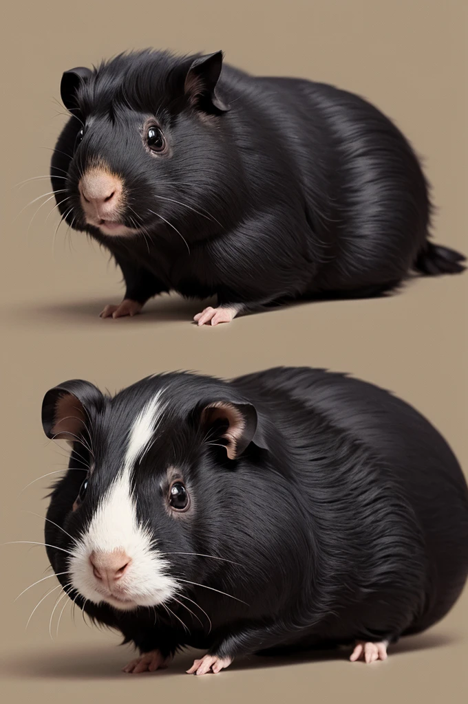 Drawing of a black guinea pig with a white stripe on its face