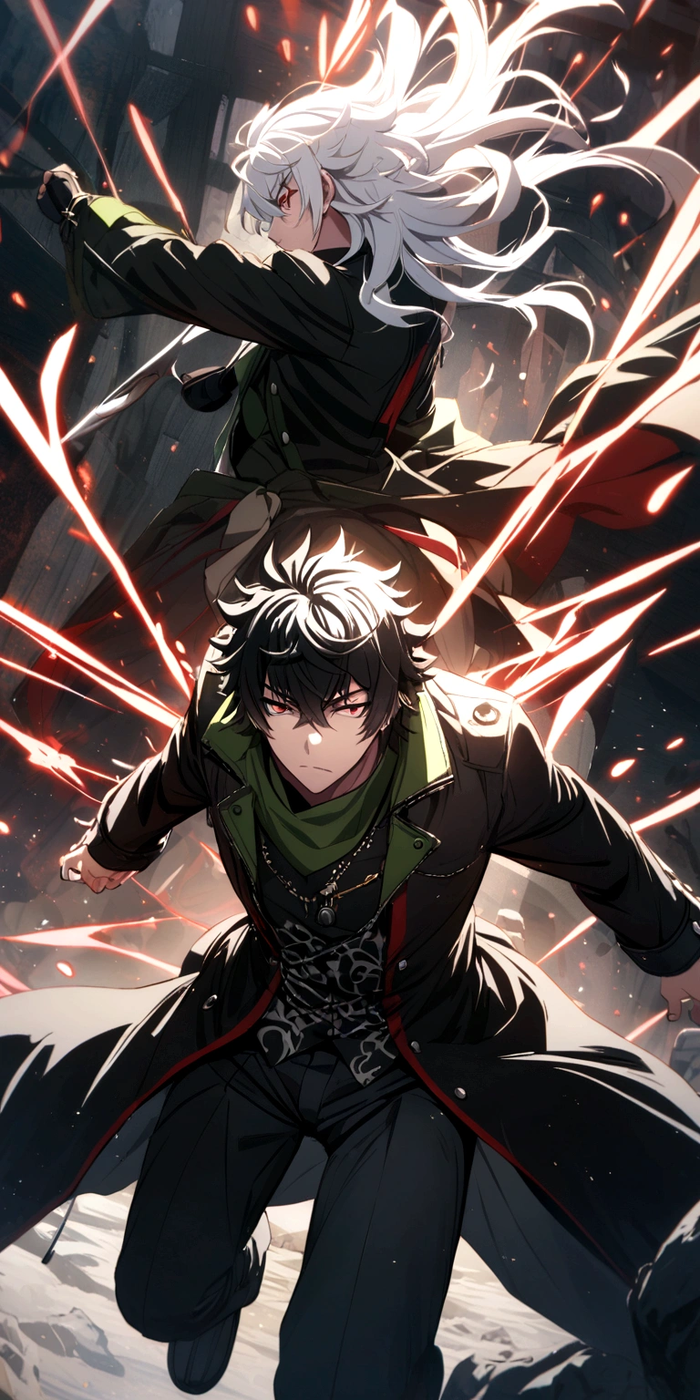 iwatani naofumi , red and black clothes, and white hair, Red eye