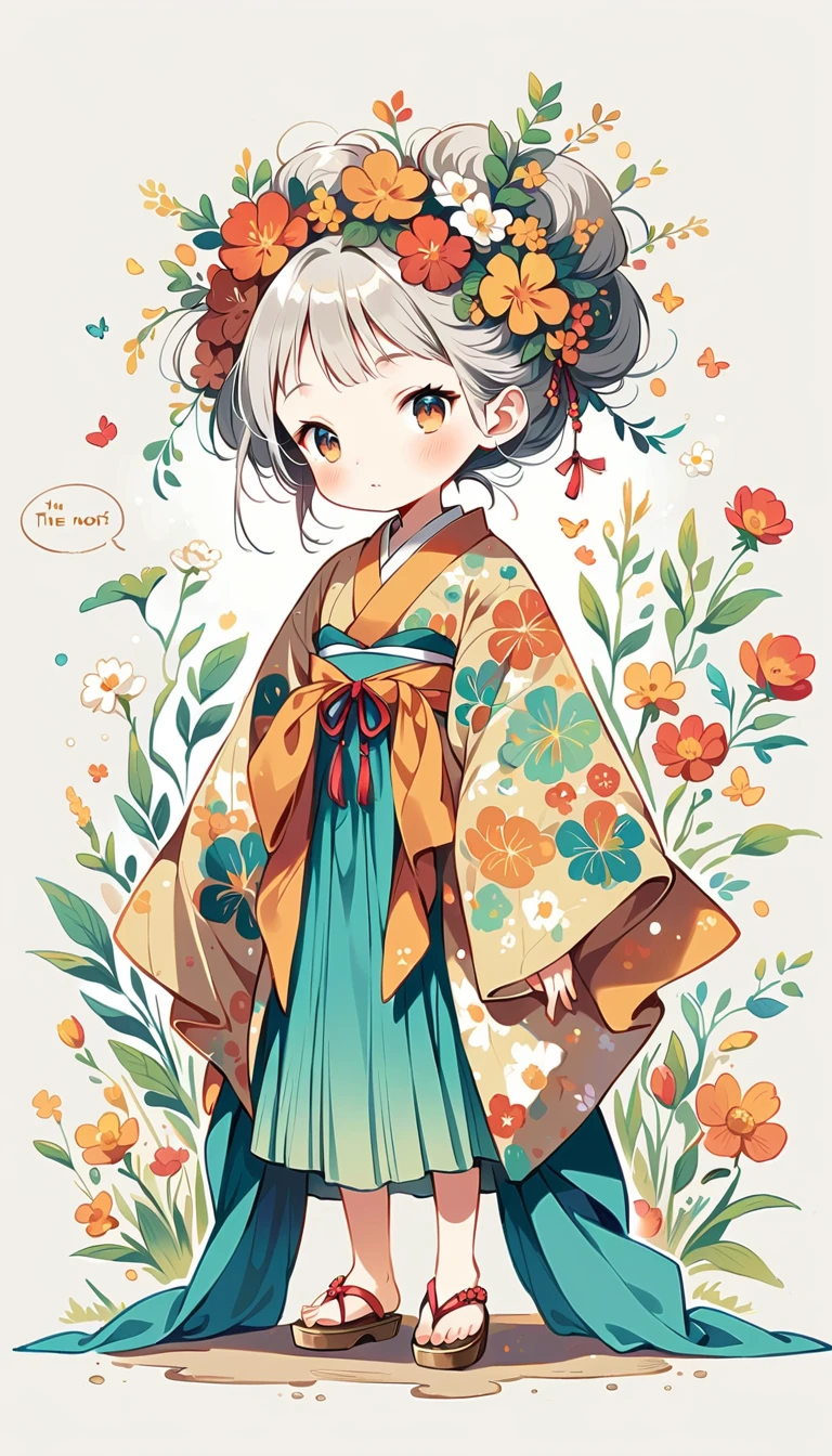 white background, Fujichoco style, kimono, white hair, full body, green tea, tea ceremony, simple background,Simple line initialism, (((The Most Beautiful Girl))), wallpapers, 8K,