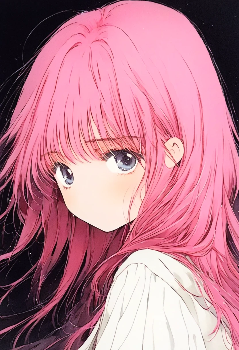 girl, pink hair, dark background, nino nakano