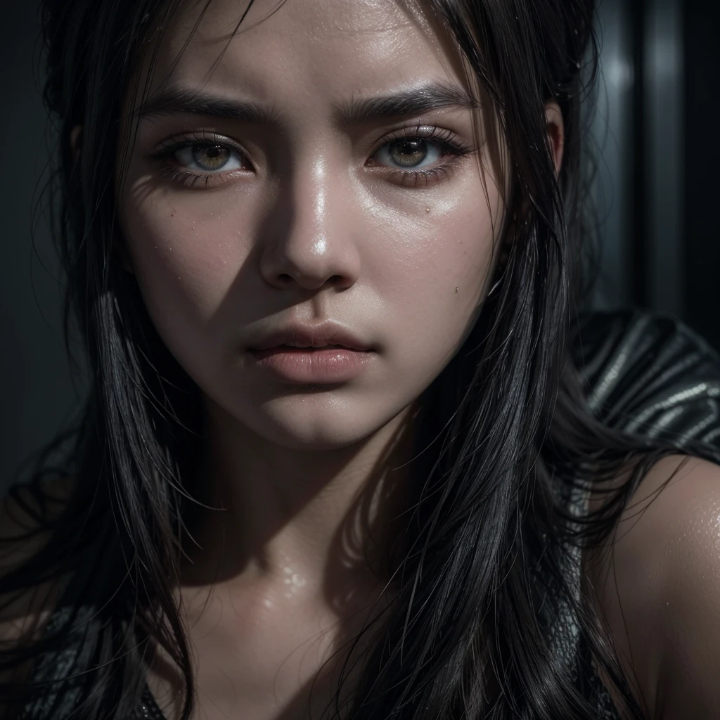 a 20 year old southeast asian girl, detailed face, beautiful eyes, long eyelashes, detailed skin, assassin, cold expression, covert infiltrator, intricate details, cinematic lighting, dramatic shadows, moody atmosphere, muted color palette, photorealistic, masterpiece, highly detailed, 8k, hyperrealistic