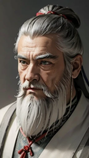 Men in ancient Chinese costumes、(ancient chinese hairstyle male)、、Highest quality、masterpiece、Ultra-high resolution、(Realistic:1.4)、Game Poster、Crisp and beautiful image quality、Long beard、Embroidered cloth wrapped around a topknot、whole body ,(Skin of color, ),(long and heavy white beard):1.2), (Very detailed, bloom:1.5), (Highest quality, Concept Art, 4K), (analog:1.2), (high sharpness), (Detailed pupil:1.1), (Painting:1.1), (digital Painting:1.1), Detailed face and eyes, masterpiece, Highest quality, (Very detailed photos:1.1), 8K, photoRealistic, (Gray Hair、Dynamic Short Hair), (PurerosFace_v1:0.2), [:(Detailed face:1.2):0.2], sharp, Realistic, Realistic Shadow, 