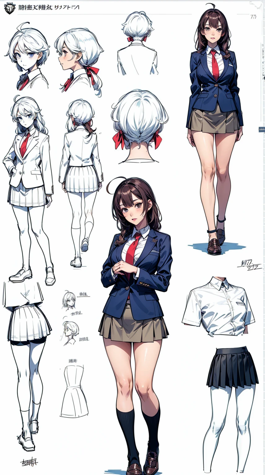 girl, alone, whole body, From head to toe, Are standing, (Huge_chest:1.3),
Character design sheet, Character Reference Sheet, 設計図のSchematic, Drafting, Blueprint, Schematic,
((Character design sheet:1.7, Character Reference Sheet:1.7,)),
anime/cartoon character wearing a girls , 1girl, alone, Thigh-high socks, blazer burezaa (blazer), Ahoge, Long Hair, bow, , shoes, loafers, ribbon, (Very short skirt:1.4),lingerie,