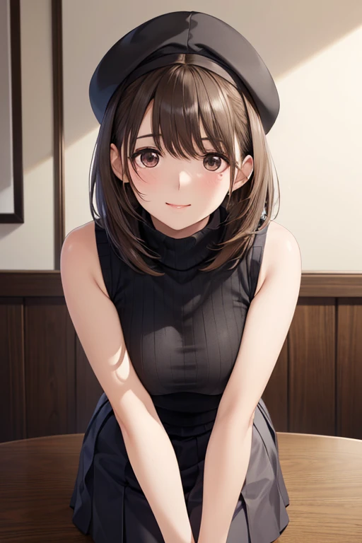 anegasaki nene、Shiny brown hair, short hair, Beautiful brown eyes、smile、Sparkling eyes, (Fine grain)、超detailedな目、非常にdetailedな顔, 非常にdetailedな目,

(Highest quality, Realistic), (Portraiture), (Vibrant colors), (Soft lighting), (Tabletop,High resolution,16K:1.2),


Highest quality, masterpiece, High resolution, detailed, Digital Art, 
, Brown hat, Black sweater, Sleeveless turtleneck, Checked skirt, court, 
