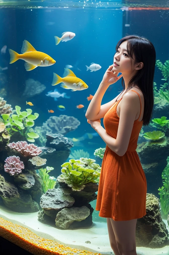 Aquarium and beautiful woman