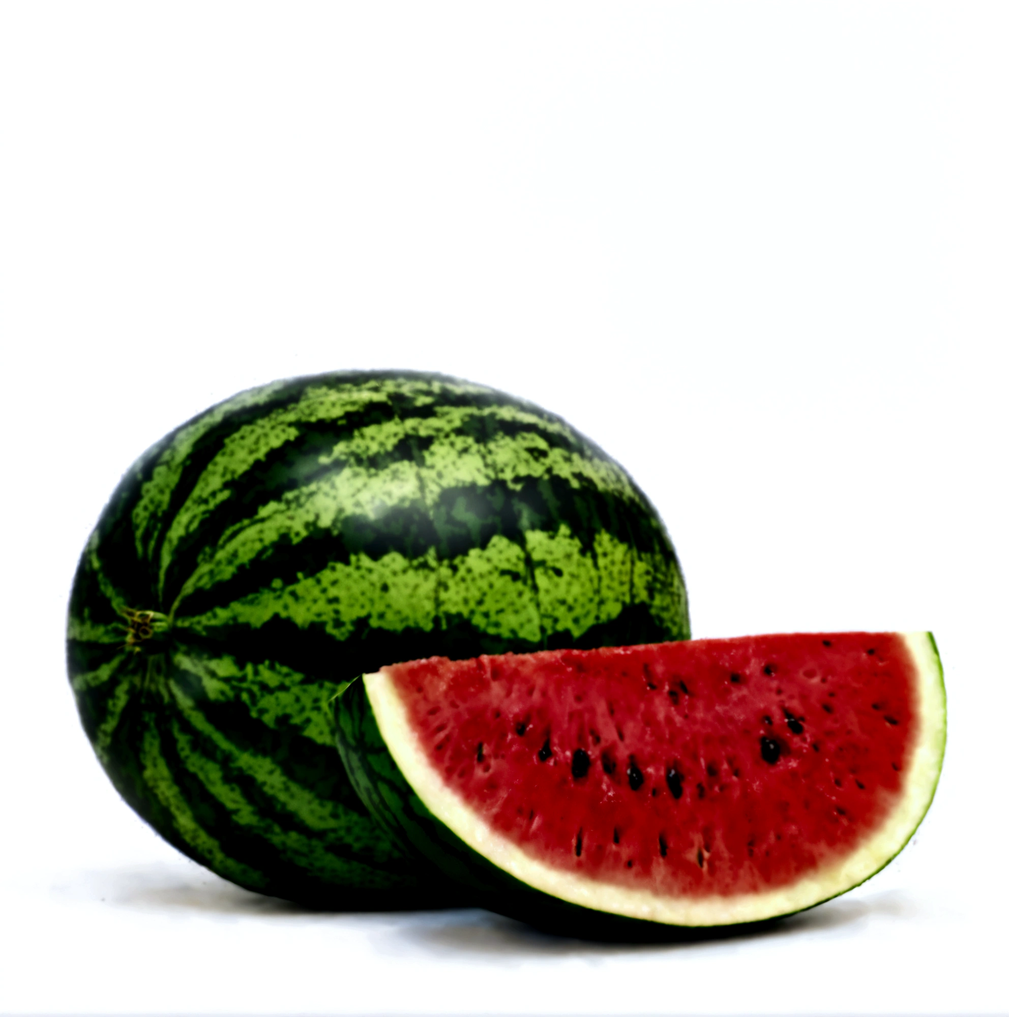 there is a watermelon and a slice of watermelon on a white background, watermelon, watermelons, watermeloncore, gestation inside a watermelon, material is!!! watermelon!!!, wearing a melon, 2 0 1 2 watermelon diner, professional fruit photography, f 2. 0, by Wilhelm Bendz, c 12.0, beautiful image, “organic