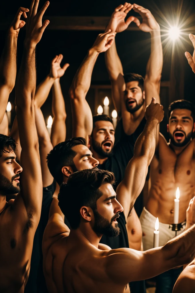 Men worshiping a god