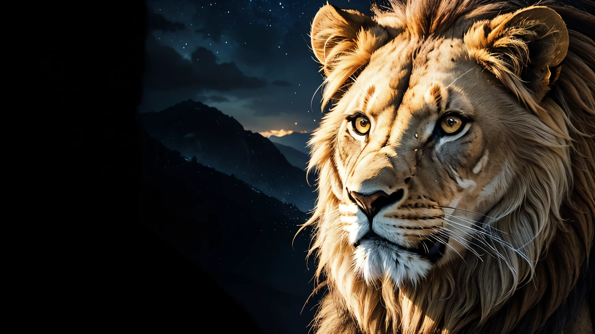 Lion, Divine Lion, naturals, naturals, ferocious, masculine, mighty, golden lion, Powerful Lion, beautiful nature, Great Realistic Lion, FullHD 8K, Light of sky, sunset night, Clear sky Sun, Black Golden, black andwhite, black and gold, detailed realistic face, 8K Detailed Realistic White Lion, Ultrarealistic 8k |Energia de thunder realista detalhada, Strong Creature realista detalhada, Strong Creature, Lion macho, Rendering, Fotorrealista 8K, UltraHD Alta definição 8K, Detailed Realistic 16K, Nitidez Fotorrealista 8K, 16K photorealistic textures, Contraste Fotorrealista 8K, Sombras Fotorrealistas 8K, Luzes Fotorrealistas 8K, Detailed realistic sunset, Detailed Realistic Lion Face, Detailed realistic light, detailed textures, thunder, detailed shadows, detailed colors, Celestial Electricity, Golden thunder, Lion realista, Ultra Realistic 16K, Realistic 16K, Realistic 16K sharpness, 16K photorealistic textures, 16K realistic colors, powerful creature, Majestic power, Power of Heaven, Great Divine, detailed contrast, realistic contrast, high resolution, detailed colors, fire, villany, divine creature, 8K, realistic detailed, 16K, 8K, High definition, detailed contrast, realistic contrast, high resolution, detailed colors, fire, villany, divine creature, realistic detailed, posh, chic