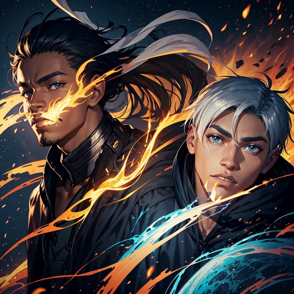Xbalanque black guy withe hair pyro natlan dragon fire halo