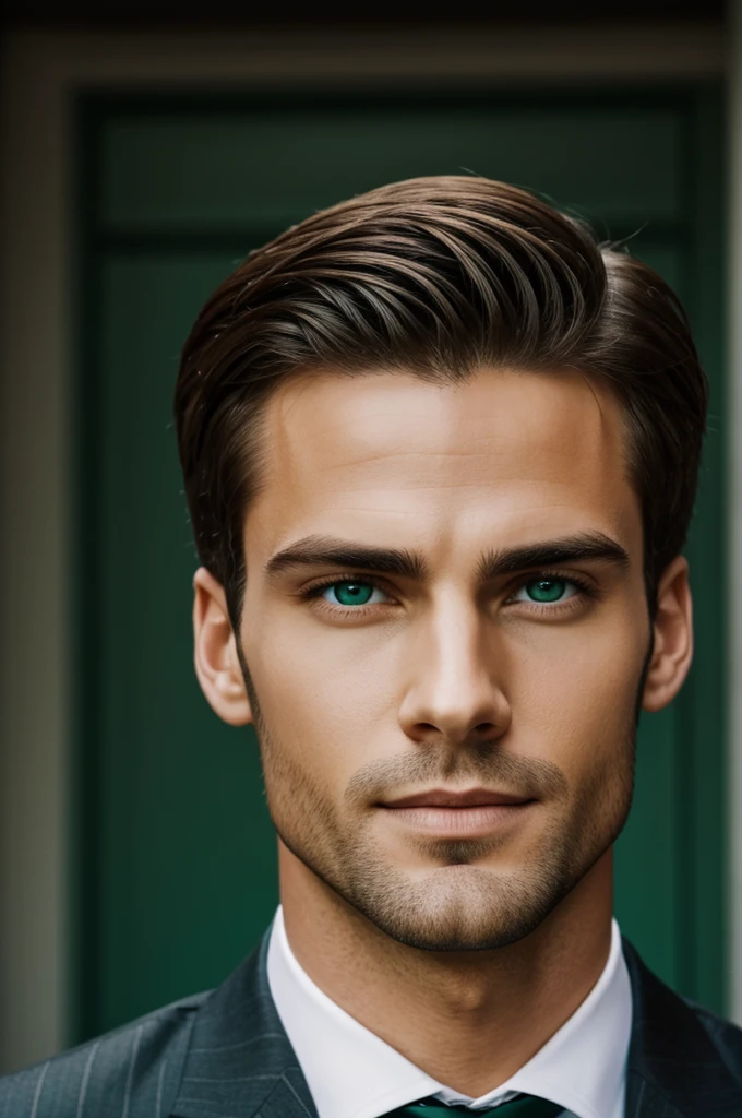 Attractive man in executive suit, green eyes 