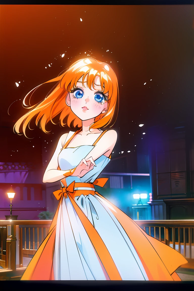 Yotsuba nakano, green ribbon, dancing in the moonlight, dynamic pose, moonlight background, full body, dancing girl, pretty flowing dress, wind, sweet dreamy face, (Old anime, vintage anime, 90's anime style, naoko takeuchi style, masterpiece、top-quality, Official art、Beautifully Aesthetic:1.2)、(a beauty girl:1.3)、vivid colours、colourful, magical photography, dramatic lighting, intricate details, (1 girl, solo, alone), , sfw, nakano_yotsuba, blue eyes, indigo eyes, aayotsuba, sparkling blue eyes, sfw, pretty teenage girl with shoulder length orange hair, hair ribbon, green ribbon, heart shaped lips and blue eyes making a cute face, blushing, aayotsuba, Nakano yotsuba from The Quintessential Quintuplets, yotsuba Nakano, masterpiece, 4k, ultradetailed, cowboy shot, shoulder lenght orange hair,, blushing,, blue eyes, innocent, pure, kawaii, tender, lovely, cheery, cute
