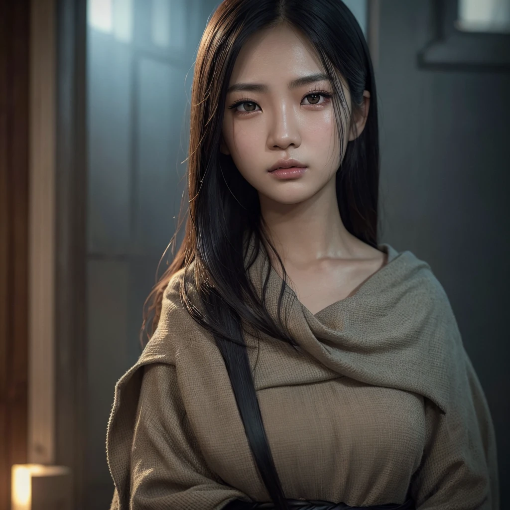a 20 year old southeast asian girl, detailed face, beautiful detailed eyes, long eyelashes, extremely detailed skin, assin, cold expression, covert infiltrator, intricate details, cinematic lighting, dramatic shadows, moody atmosphere, muted color palette, photorealistic, masterpiece, highly detailed, 8k, hyperrealistic