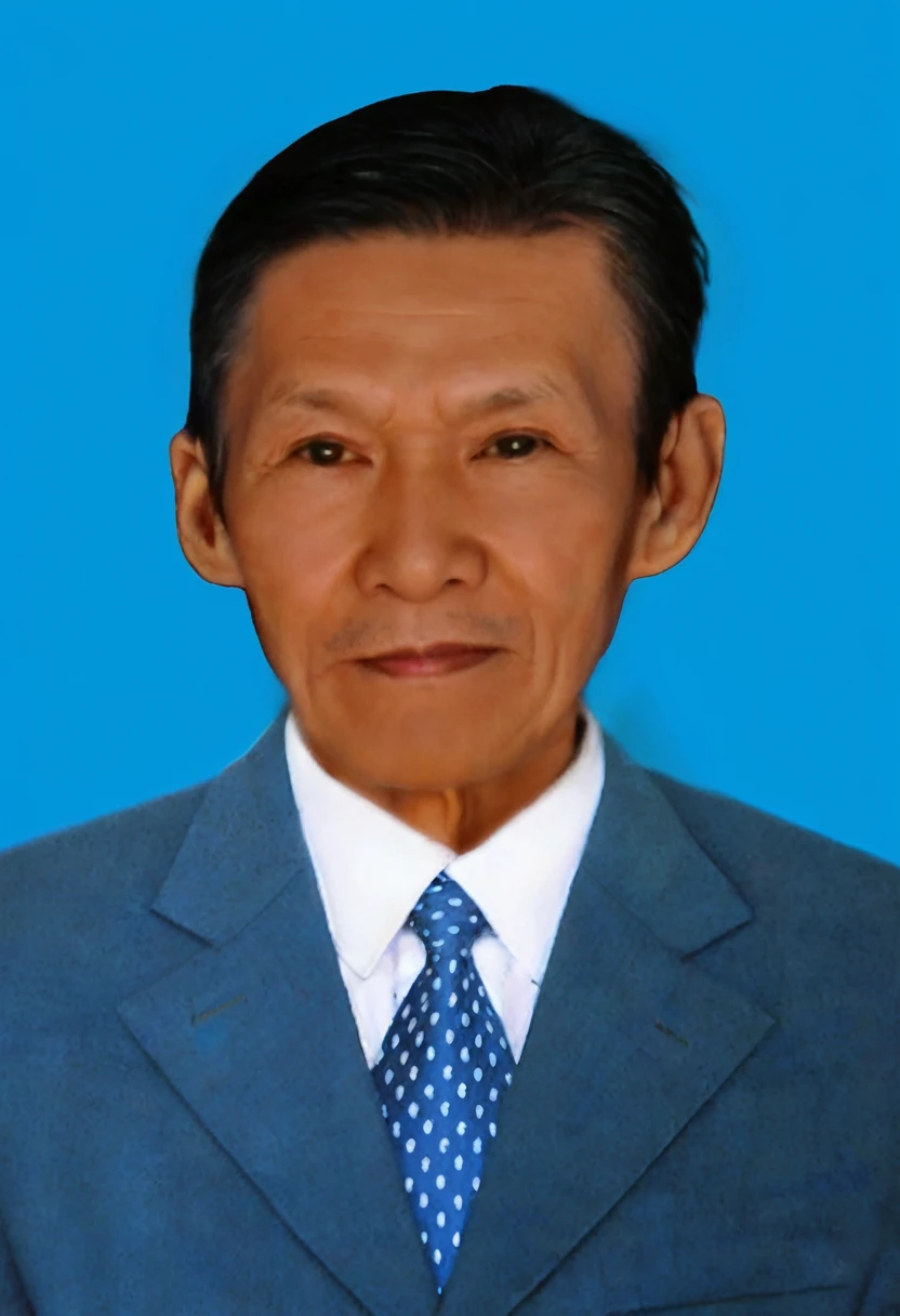 Highly realistic photo, Portrait of a 65 year old Vietnamese old man, blue suit