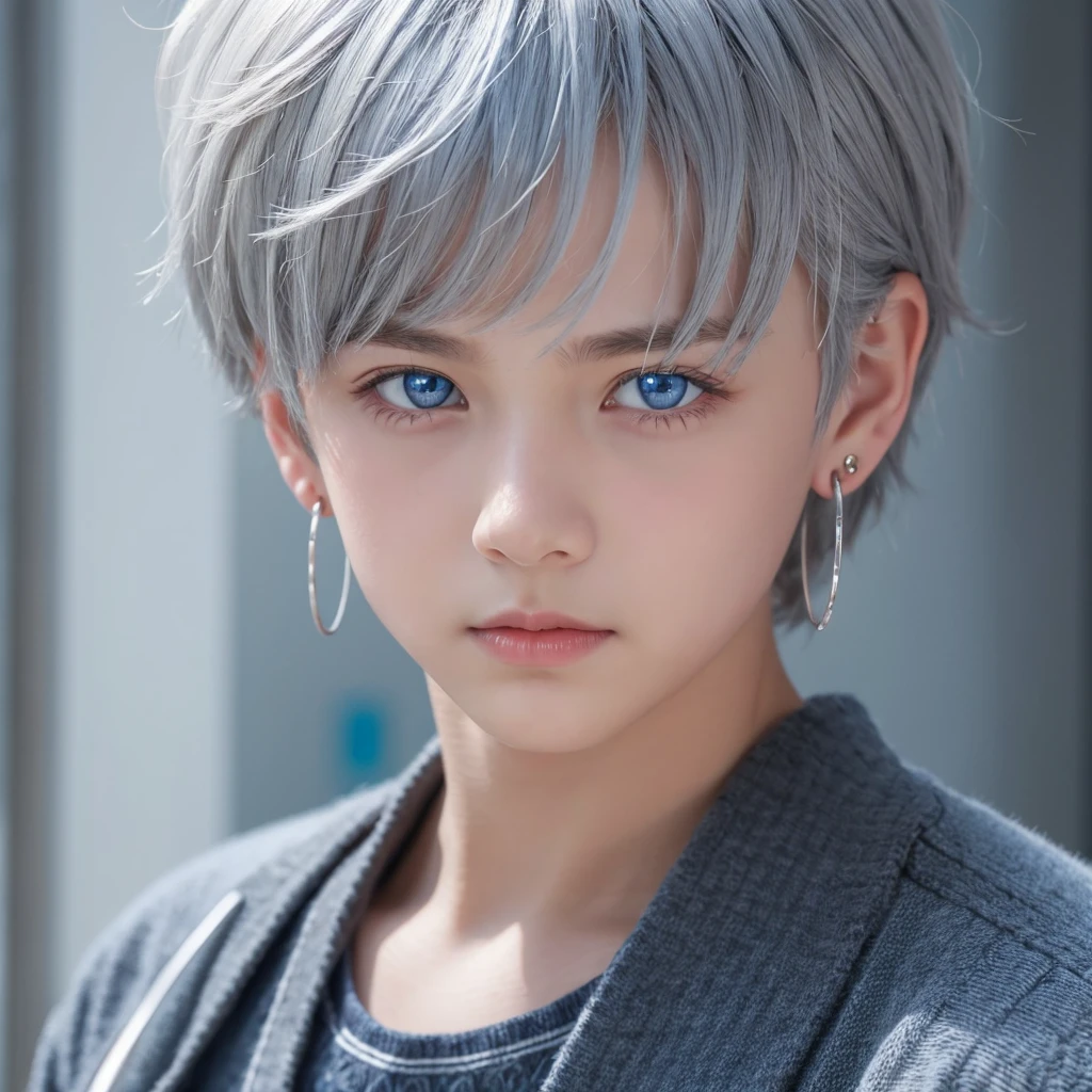 Gray Hair、blue eyes、boy、Earrings