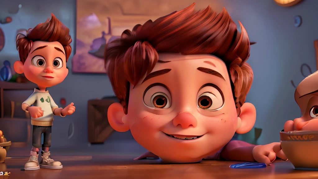 a cute 3d cartoon pixar disney boy, beautiful detailed eyes, beautiful detailed lips, extremely detailed face and features, detailed clothing, detailed environment, warm lighting, soft colors, highly detailed, (best quality,4k,8k,highres,masterpiece:1.2),ultra-detailed,(realistic,photorealistic,photo-realistic:1.37)