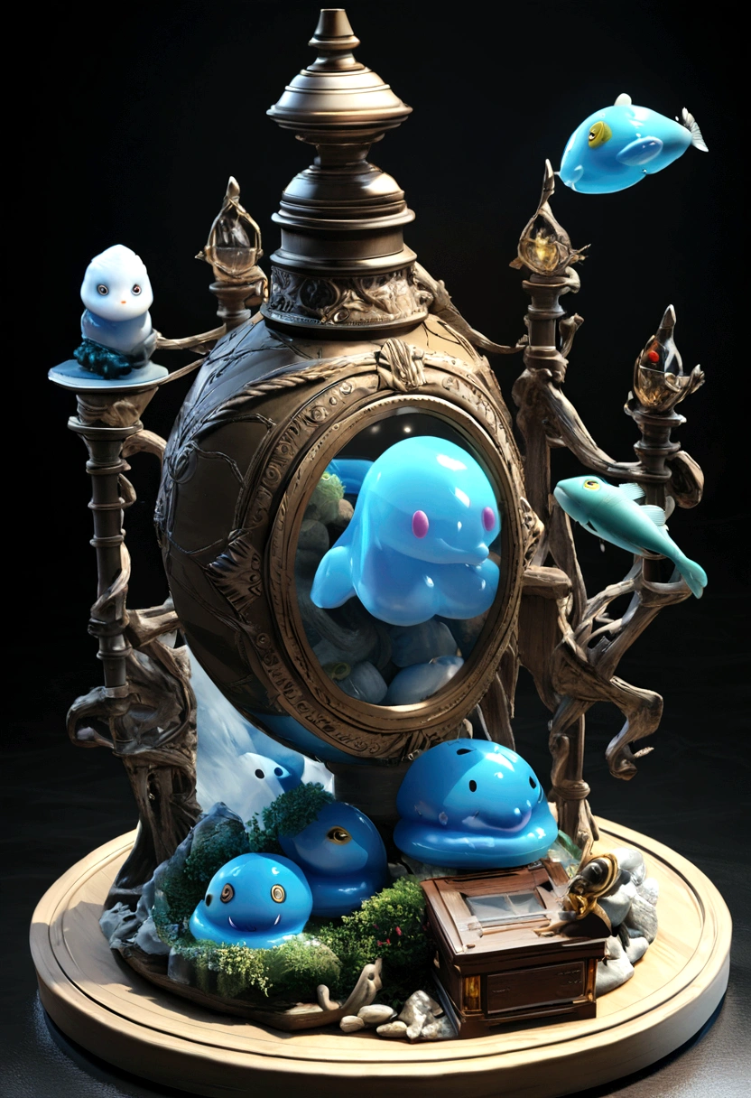 A whiMeterssical illustration of a charMetersing MetersushrooMeters-inspired sliMeterse, blue_sliMeterse, Metersasterpiece, fish, rhinestone, wMeters, b&Meters, Grapevine, colored skin, Realistic, High resolution, 3D Rendering, clear, fish swiMetersMetersing inside, skin_tone_sliMeterse_blue, gill, To, web fingers, deep sea,