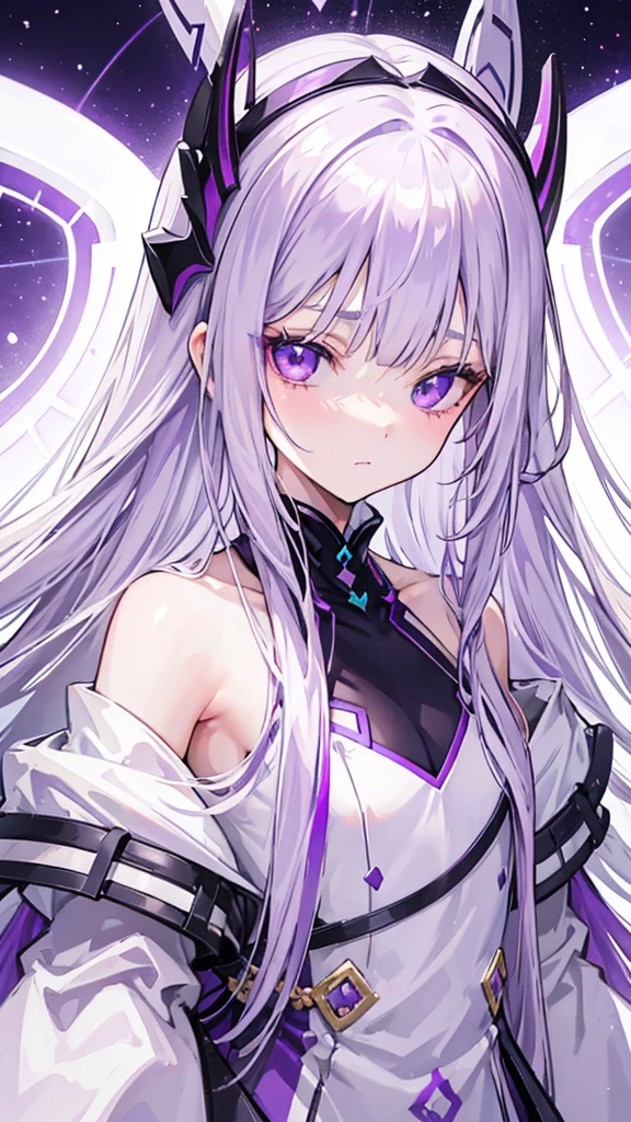 Nsfw,Purple-white hair covered her long face like a helmet,Make his long face look like a small one,Lovely white clothes,Complements a variety of shades of purple,There is a delicate makeup,shining face,Exquisite,Brilliant,dark purple eyes,Feel like a sweet girl