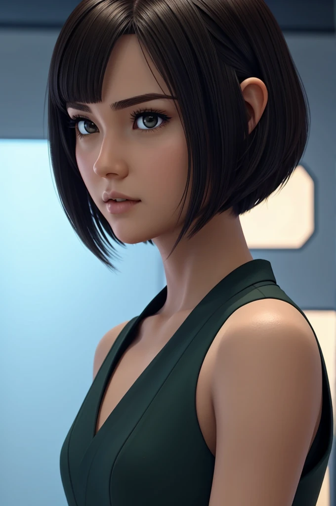 Girl with short neck-length hair in star wars animation style 