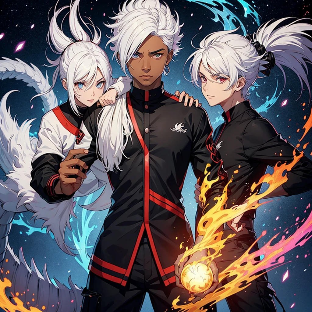 Black guy white hair ambar eyes dragon fire galo pyro