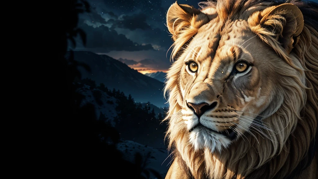 Lion, Divine Lion, naturals, naturals, ferocious, masculine, mighty, golden lion, Powerful Lion, beautiful nature, Great Realistic Lion, FullHD 8K, Light of sky, sunset night, Clear sky Sun, Black Golden, black andwhite, black and gold, detailed realistic face, 8K Detailed Realistic White Lion, Ultrarealistic 8k |Energia de thunder realista detalhada, Strong Creature realista detalhada, Strong Creature, Lion macho, Rendering, Fotorrealista 8K, UltraHD Alta definição 8K, Detailed Realistic 16K, Nitidez Fotorrealista 8K, 16K photorealistic textures, Contraste Fotorrealista 8K, Sombras Fotorrealistas 8K, Luzes Fotorrealistas 8K, Detailed realistic sunset, Detailed Realistic Lion Face, Detailed realistic light, detailed textures, thunder, detailed shadows, detailed colors, Celestial Electricity, Golden thunder, Lion realista, Ultra Realistic 16K, Realistic 16K, Realistic 16K sharpness, 16K photorealistic textures, 16K realistic colors, powerful creature, Majestic power, Power of Heaven, Great Divine, detailed contrast, realistic contrast, high resolution, detailed colors, fire, villany, divine creature, 8K, realistic detailed, 16K, 8K, High definition, detailed contrast, realistic contrast, high resolution, detailed colors, fire, villany, divine creature, realistic detailed, posh, chic