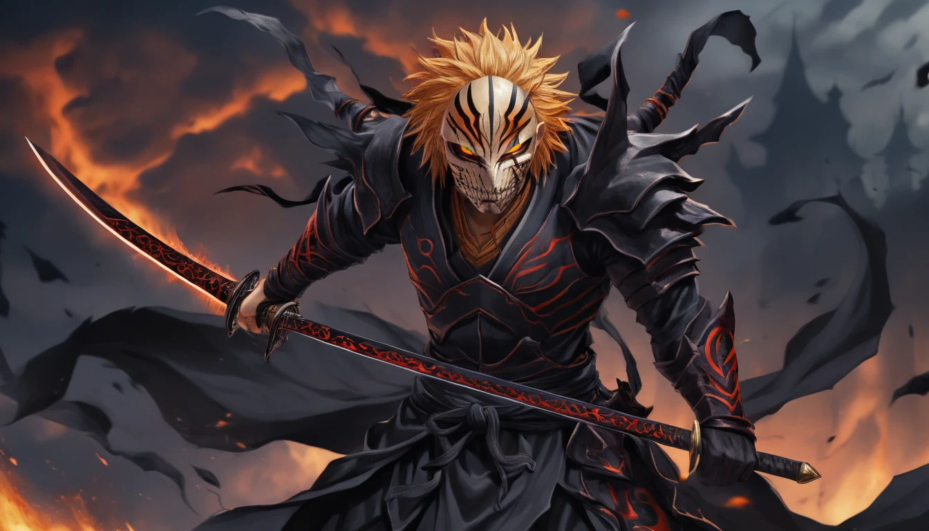 ninja mask, cape,close up, black heavy detailed clothes, katana, art, dark and malevolent, hand sword, armor, powerful and intimidating, (masterpiece, best quality, ultra-detailed, best shadow), (detailed background, dark fantasy) dramatic light, intricate details, dark and malevolent, powerful and intimidating, Dark and foreboding, malevolent force, sinister and chilling, armor, high detailed background, girl in demon slayer art, demon slayer art style, epic anime art, God death