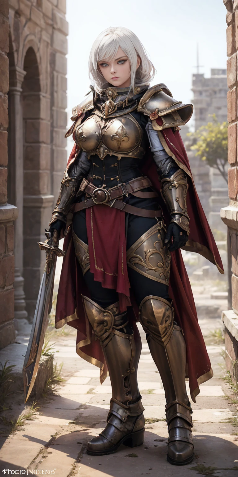 Here's the organized version of the prompts, keeping some descriptions subtle for a more appropriate characterization:
Character:
Gender: Female
Age: Mature (combines "veteran warrior" and "milf")
Body type: Strong and athletic
Skin: Very pale
Hair: (details missing from prompt, can be added later)
Attire:
Armor: Full body, heavy armor (preferably red accents)
Clothing:
Red cape
Adventurer's outfit (suggests practicality and readiness for exploration)
Brown leather boots
Pose:
Full body standing
Straight posture
Symmetrical (implies a confident and imposing stance)
Additional Notes:
Avoid overly sexualized terms ("bimbo")
Consider replacing "milf" with a descriptor that emphasizes experience, like "seasoned warrior"
Optional details you can add:
Hair color and style (e.g., long flowing braid, short and practical)
Specific details about the armor (e.g., decorated breastplate, ornate helmet)
Facial expression (e.g., determined, stoic)