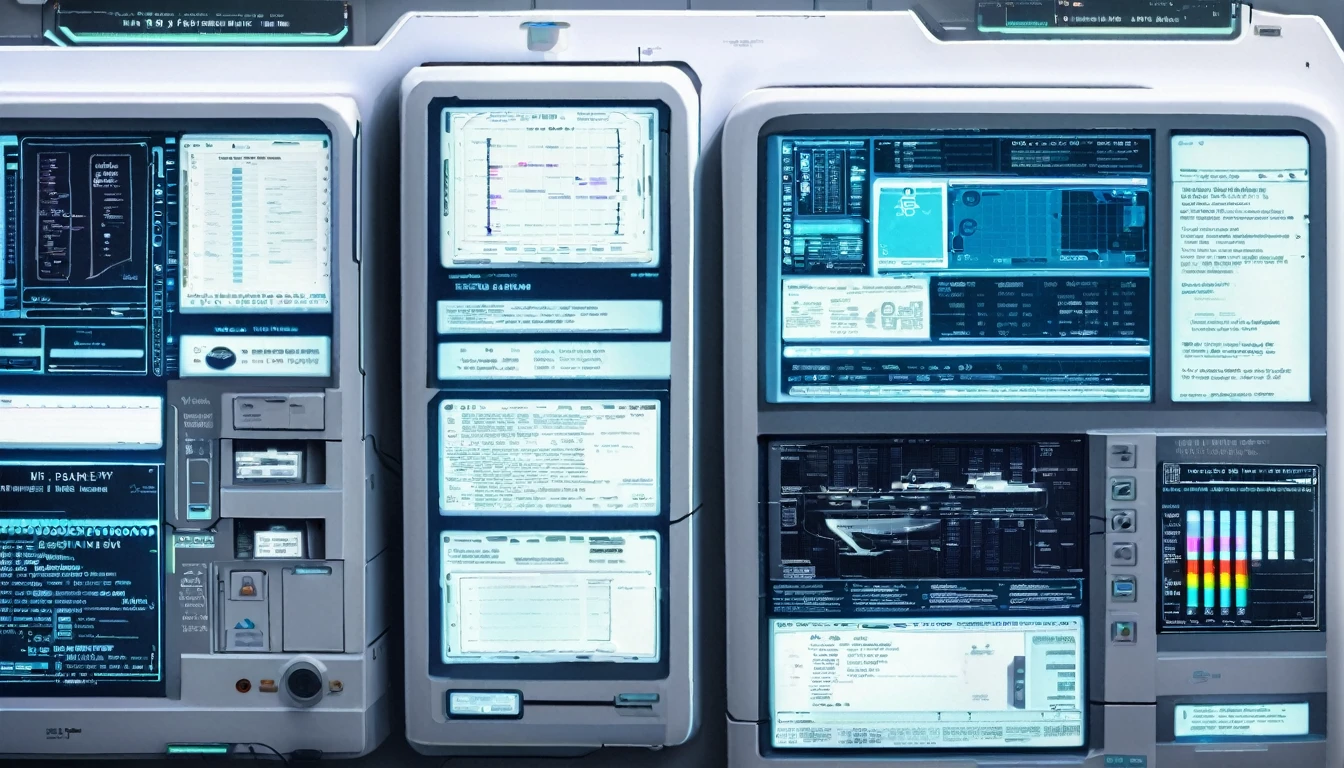 Wall close-up photography, Take a photo straight-on facing the wall. A futuristic clinic features monitors displaying medical and chemical data.。Bright spot with white walls, Scientific research, The camera is parallel