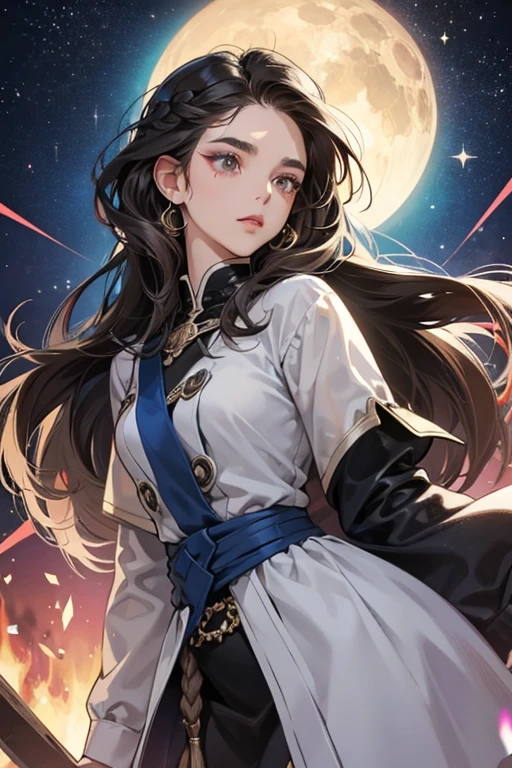 Jessica is a girl of average height and build with light brown skin, gray eyes, and black hair. Her hair is parted down the middle, braided at the sides, and wrapped in leather. Eye shadow is applied to her eyes and a birth mark can be seen under her left one, her fingernails are painted with a metallic blue nail polish. Her eyebrows are sharply curved at the outer ends. SPARKLE; GLITTER
