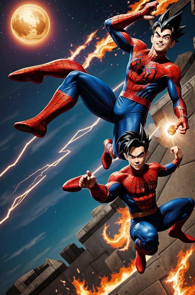 Create a Spiderman combination, Flash and Gohan from Dragon Ball