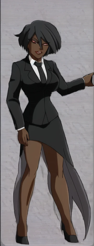 Evil black skinned business woman in a skirt suit 