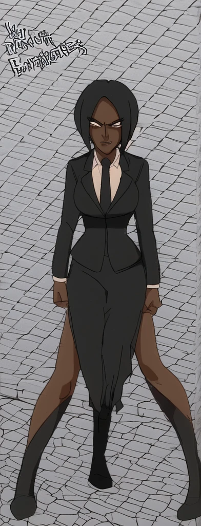 Evil black skinned business woman in a skirt suit