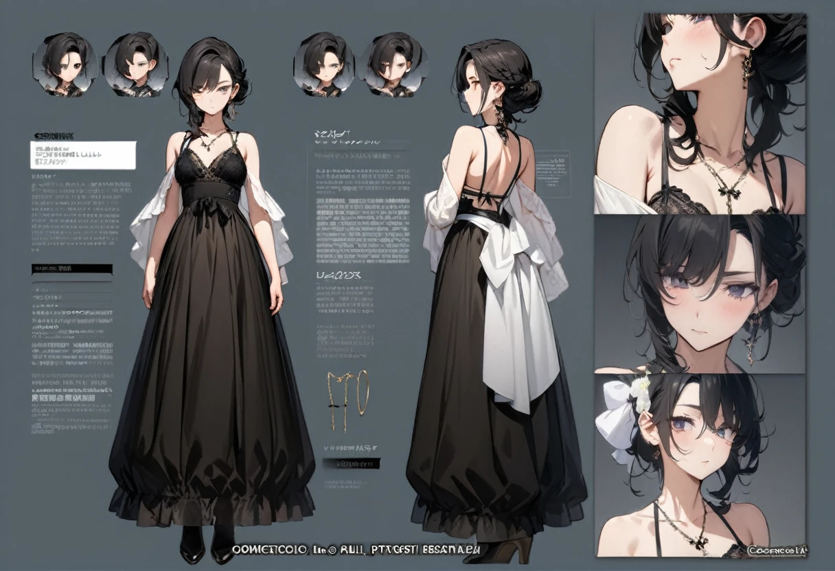 (masterpiece, Highest quality, Highest quality, Official Art, Cosmetology and aesthetics: 1.2), Browsing Caution, Cross-dressing boy with shoulder-length black hair, lingerie,cute, Delicate and short,whole body,Standing boy,three views, Front, back and sides,Character Sheet,whole body,Simple Background