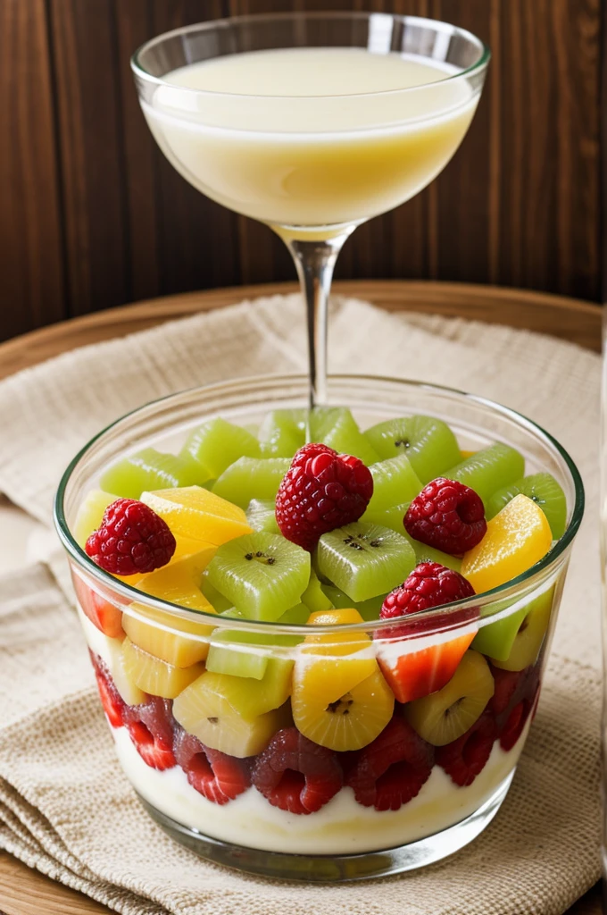 Life cycle of a dessert in a gelatin glass with fruits