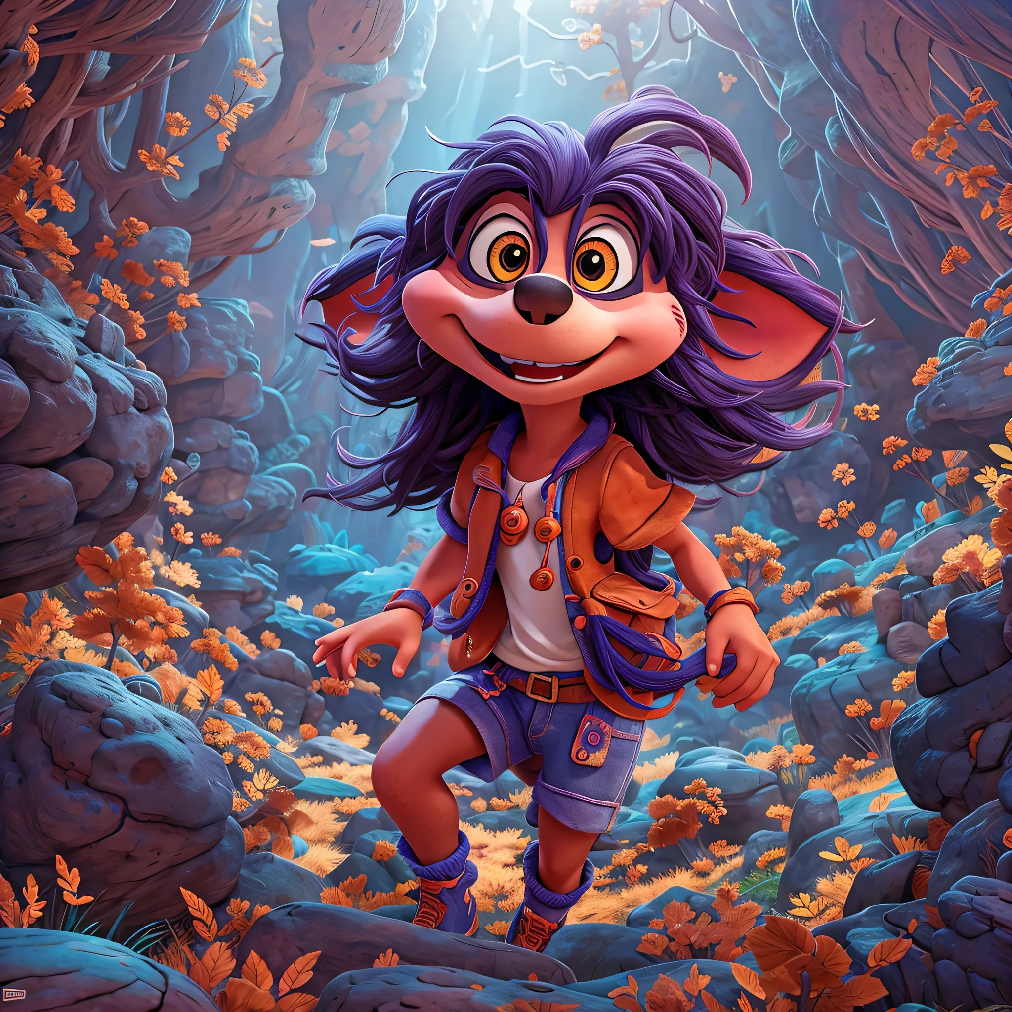 a cartoon-style taz-mania landscape, 1girl, taz the tasmanian devil, detailed facial features, dynamic pose, surreal colorful environment, epic fantasy, cinematic lighting, volumetric fog, highly detailed, intricate, digital art, vibrant colors, cinematic composition, masterpiece