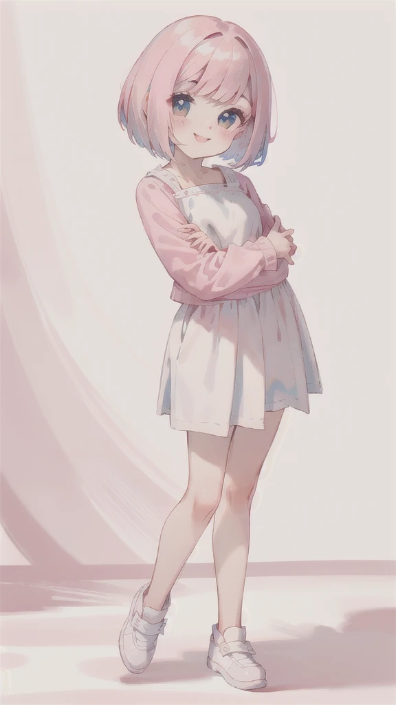 1 Girl, pink, straight hair, bob haircut, legs, cute, smiling